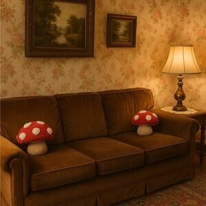RedWool Mushroom Shaped Hook Throw Pillows Set Of 2 NWT Cottagecore Retro Granny